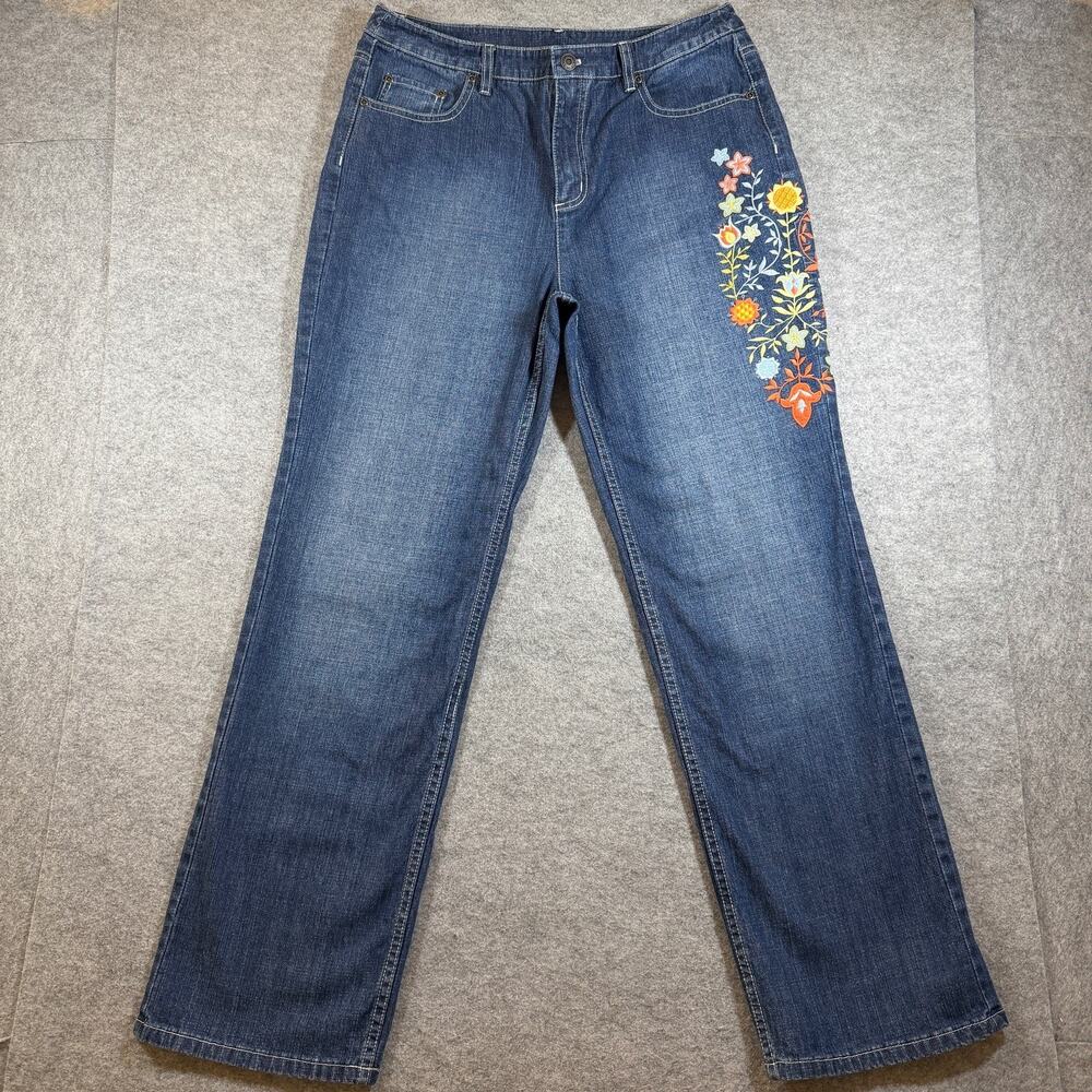 Vintage Talbots Jeans Womens 12 30x31 Dark Wash Floral Embroidered Denim